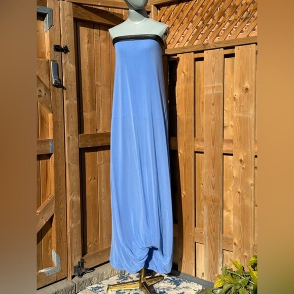 🆕 RAT & BOA 🧿 NWOT Antonie Blue Draped Maxi Dress with Leather Belt, Sz L / XL - Picture 2 of 16
